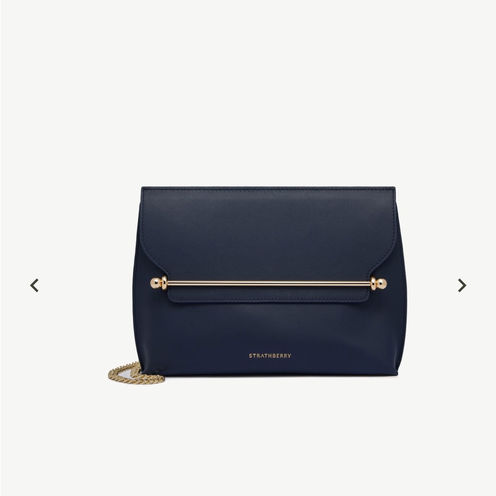 Strathberry Navy Stylist Bag with Gold Accent